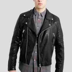 Shearling Leather Frankie Black Biker Leather Jacket
