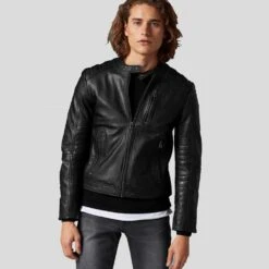Shearling Leather Jake Black Slim Fit Biker Leather Jacket