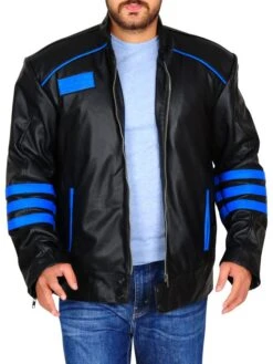 Custom Made Black & Blue Biker Leather Jacket -Milani Jackets Shop black blue biker jacket