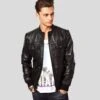 Shearling Leather Reggie Black Bomber Leather Jacket 2 Shearling Leather Reggie Black Bomber Leather Jacket -Milani Jackets Shop black bomber jacket reggie black 1