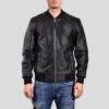 Shearling Leather Bran Black Bomber Leather Jacket -Milani Jackets Shop black bomber leather jacket bran mens 1