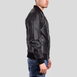 Shearling Leather Bran Black Bomber Leather Jacket -Milani Jackets Shop black bomber leather jacket bran mens 3