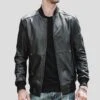 Shearling Leather Fritz Black Bomber Leather Jacket -Milani Jackets Shop black bomber leather jacket fritz 1