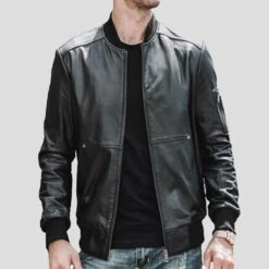 Shearling Leather Fritz Black Bomber Leather Jacket