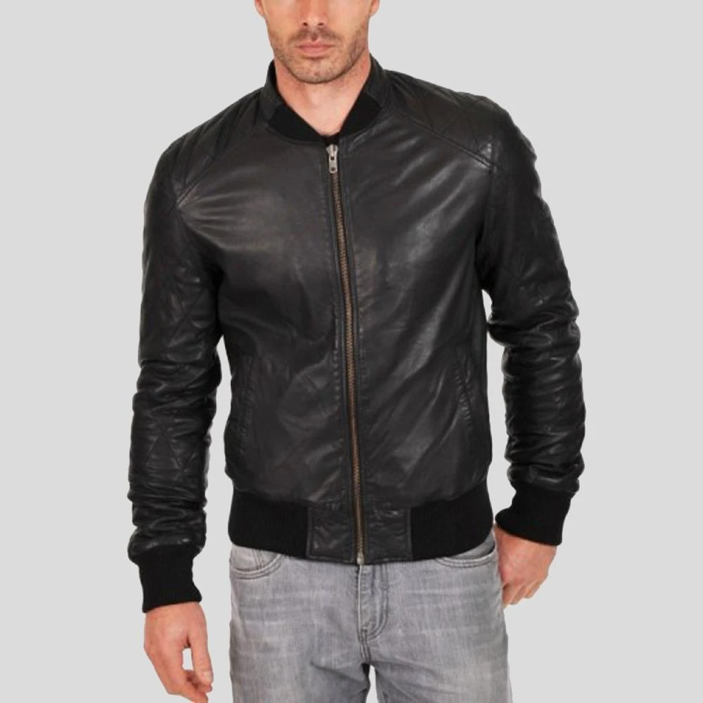 Shearling Leather Jero Black Bomber Lambskin Leather Jacket 3 Shearling Leather Jero Black Bomber Lambskin Leather Jacket