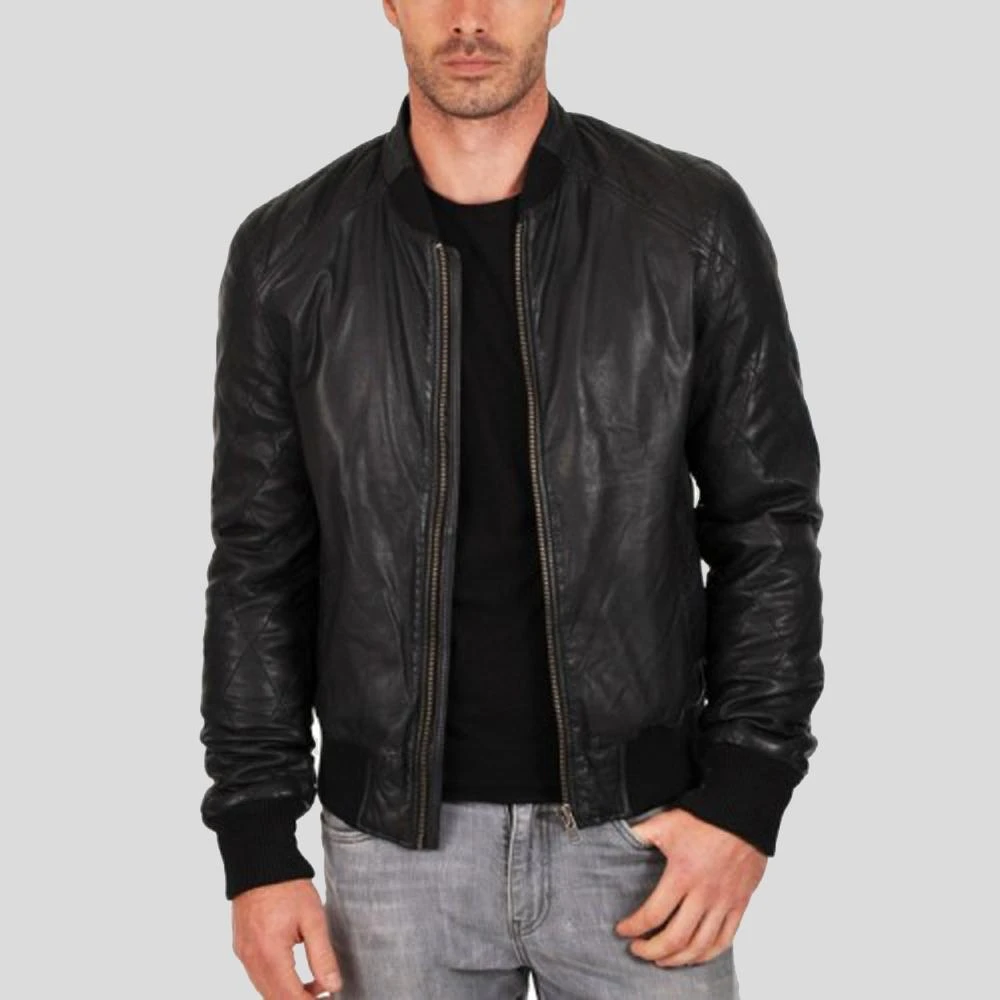Shearling Leather Jero Black Bomber Lambskin Leather Jacket 4 Shearling Leather Jero Black Bomber Lambskin Leather Jacket - Image 2