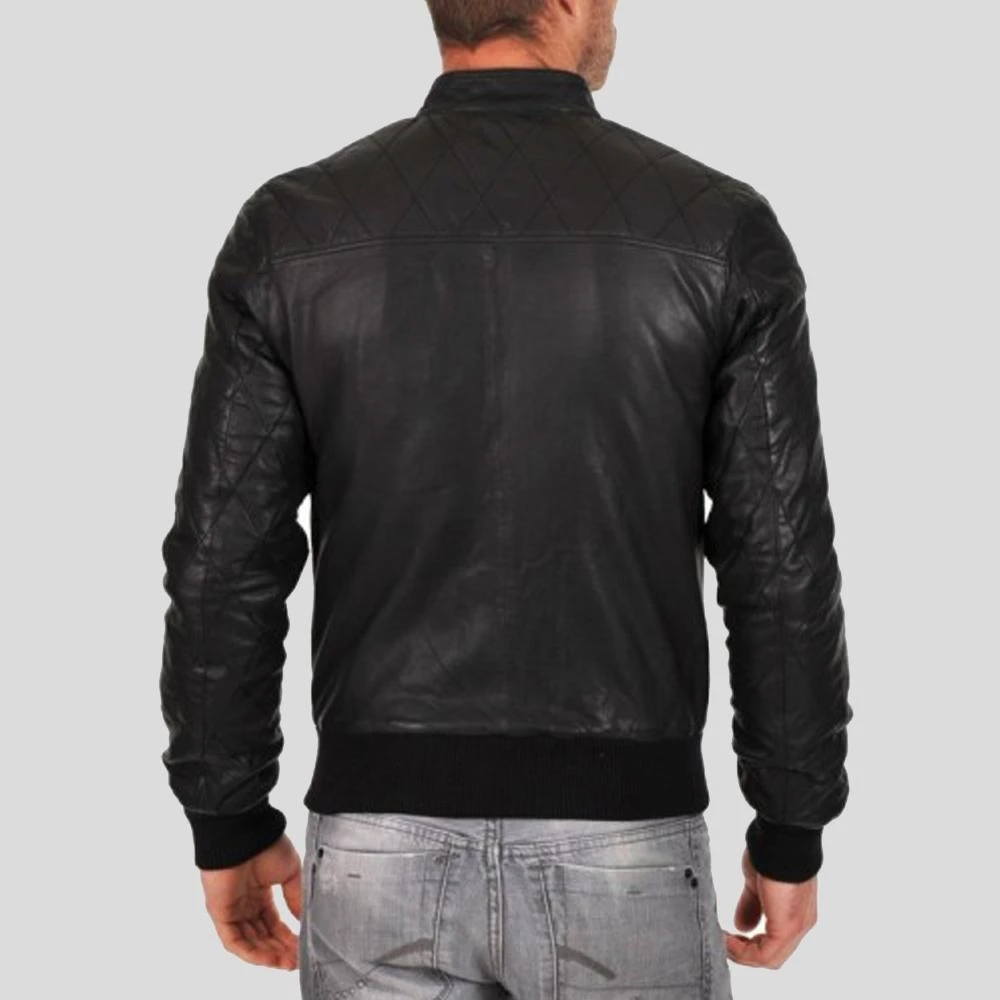Shearling Leather Jero Black Bomber Lambskin Leather Jacket 5 Shearling Leather Jero Black Bomber Lambskin Leather Jacket - Image 3