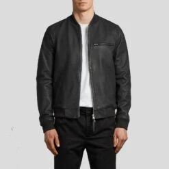 Shearling Leather Wilt Black Bomber Leather Jacket