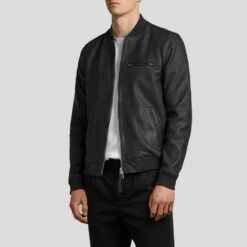 Shearling Leather Wilt Black Bomber Leather Jacket -Milani Jackets Shop black bomber leather jacket josa men 3