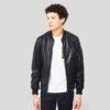Shearling Leather Leon Black Bomber Genuine Leather Jacket -Milani Jackets Shop black bomber leather jacket leon mens 1