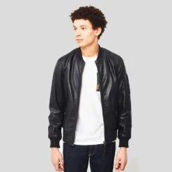 Shearling Leather Leon Black Bomber Genuine Leather Jacket
