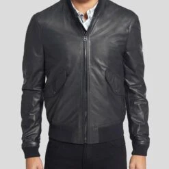 Shearling Leather Lymo Black Bomber Leather Jacket