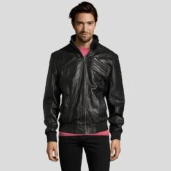Shearling Leather Mike Black Bomber Leather Jacket