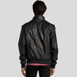 Shearling Leather Mike Black Bomber Leather Jacket -Milani Jackets Shop black bomber leather jacket mike mens 3