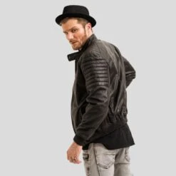 Shearling Leather Mosh Black Bomber Leather Jacket -Milani Jackets Shop black bomber leather jacket mosh mens 3