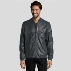 Shearling Leather Noch Black Bomber Leather Jacket