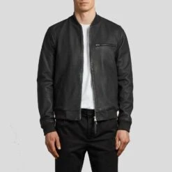 Shearling Leather Porf Black Bomber Leather Jacket