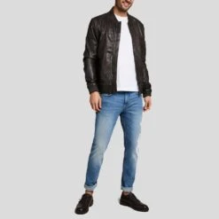 Shearling Leather Quint Black Bomber Leather Jacket