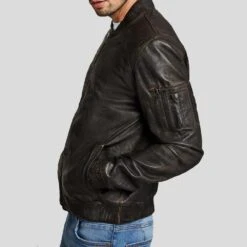 Shearling Leather Quint Black Bomber Leather Jacket -Milani Jackets Shop black bomber leather jacket quint mens 3