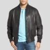 Shearling Leather Rico Black Bomber Leather Jacket -Milani Jackets Shop black bomber leather jacket rico mens 1