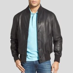 Shearling Leather Rico Black Bomber Leather Jacket