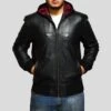 Shearling Leather Shane Black Bomber Leather Jacket Hooded -Milani Jackets Shop black bomber leather jacket shane mens 1