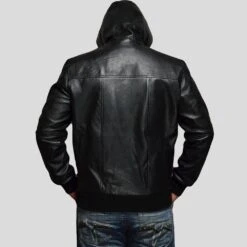 Shearling Leather Shane Black Bomber Leather Jacket Hooded -Milani Jackets Shop black bomber leather jacket shane mens 4