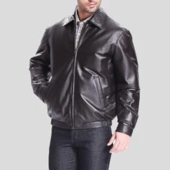 Shearling Leather Shaw Black Bomber Leather Jacket