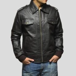 Shearling Leather Willy Black Bomber Leather Jacket