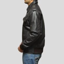 Shearling Leather Willy Black Bomber Leather Jacket -Milani Jackets Shop black bomber leather jacket willy mens 3