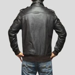 Shearling Leather Willy Black Bomber Leather Jacket -Milani Jackets Shop black bomber leather jacket willy mens 4