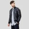 Shearling Leather Abramo Black Bomber Lambskin Leather Jacket
