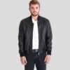 Shearling Leather Clark Black Bomber Lambskin Leather Jacket -Milani Jackets Shop bomber leather jacket clark black 1