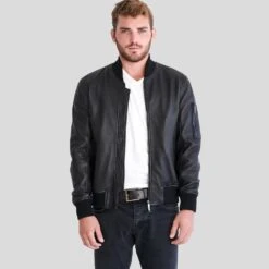 Shearling Leather Clark Black Bomber Lambskin Leather Jacket