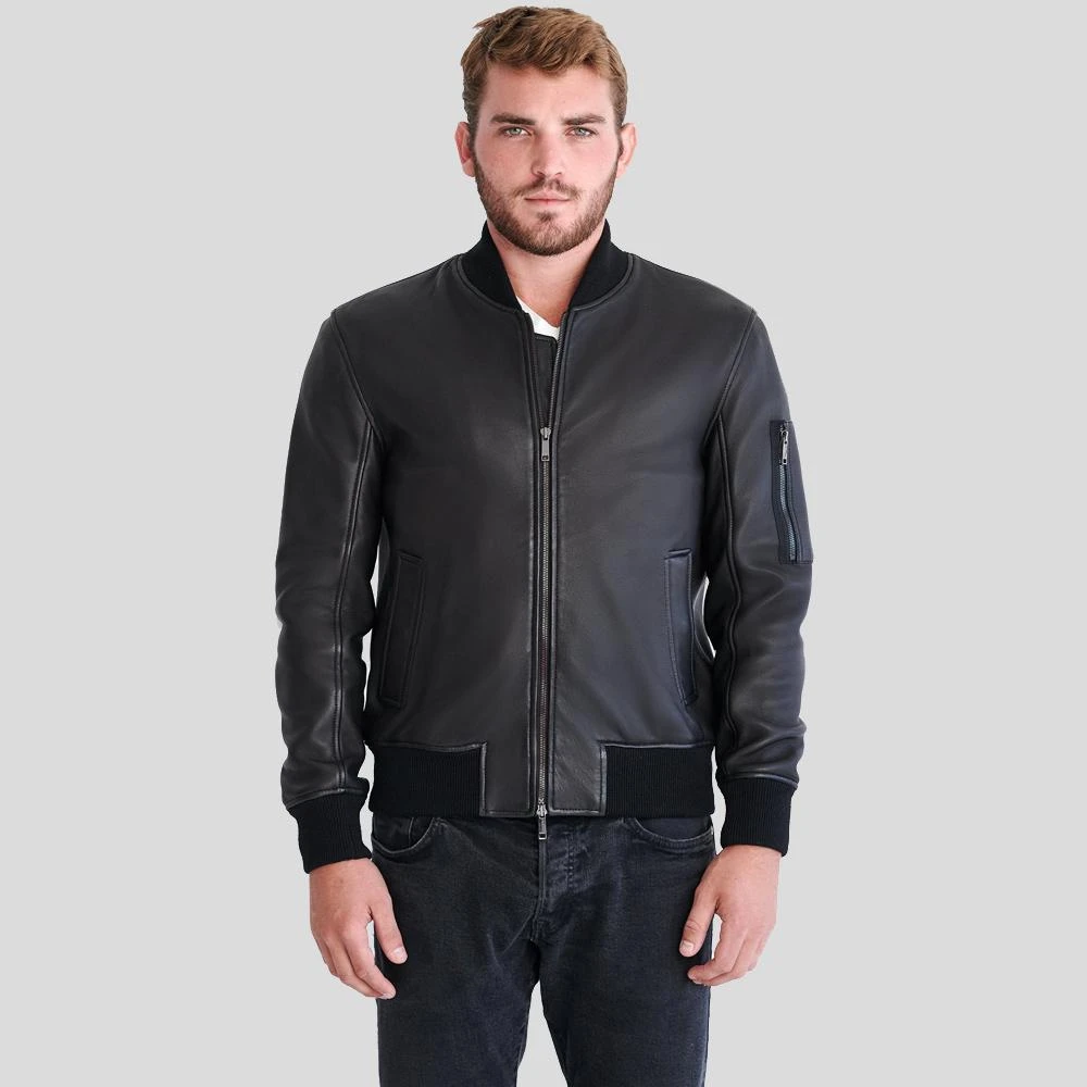 Shearling Leather Clark Black Bomber Lambskin Leather Jacket 4 Shearling Leather Clark Black Bomber Lambskin Leather Jacket - Image 2
