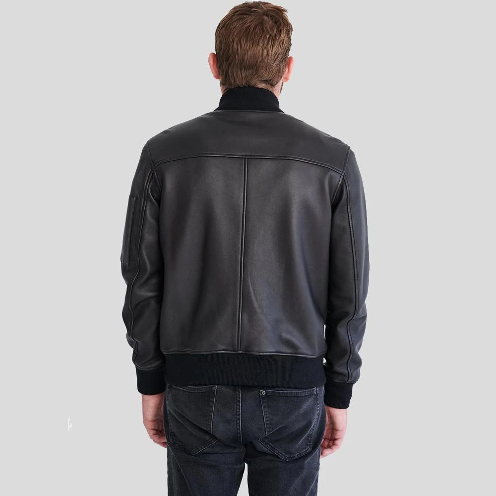 Shearling Leather Clark Black Bomber Lambskin Leather Jacket 5 Shearling Leather Clark Black Bomber Lambskin Leather Jacket - Image 3