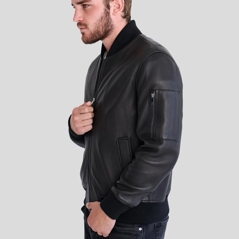 Shearling Leather Clark Black Bomber Lambskin Leather Jacket 6 Shearling Leather Clark Black Bomber Lambskin Leather Jacket - Image 4