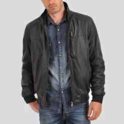 Shearling Leather Cole Black Bomber Leather Jacket 8 Shearling Leather Cole Black Bomber Leather Jacket -Milani Jackets Shop bomber leather jacket cole black 3