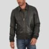 Shearling Leather Ioan Black Bomber Leather Jacket -Milani Jackets Shop bomber leather jacket ioan black 1