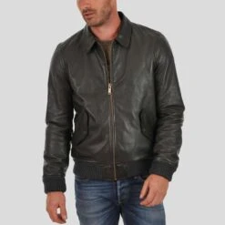 Shearling Leather Ioan Black Bomber Leather Jacket