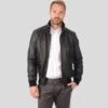 Shearling Leather Kian Black Bomber Leather Jacket -Milani Jackets Shop bomber leather jacket kian black 1