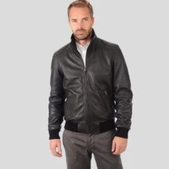 Shearling Leather Kian Black Bomber Leather Jacket 8 Shearling Leather Kian Black Bomber Leather Jacket -Milani Jackets Shop bomber leather jacket kian black 2