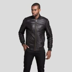 Shearling Leather Kyros Black Bomber Genuine Leather Jacket
