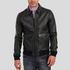 Shearling Leather Osian Black Bomber Leather Jacket