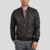 Shearling Leather Tom Black Bomber Leather Jacket -Milani Jackets Shop bomber leather jacket tom black 1