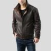 Shearling Leather Chek Brown Bomber Leather Jacket -Milani Jackets Shop brown bomber leather jacket chek mens 1