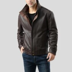 Shearling Leather Chek Brown Bomber Leather Jacket