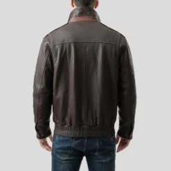Shearling Leather Chek Brown Bomber Leather Jacket -Milani Jackets Shop brown bomber leather jacket chek mens 4