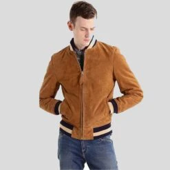 Shearling Leather Deon Brown Suede Bomber Leather Jacket