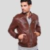 Shearling Leather Fonz Brown Bomber Leather Jacket -Milani Jackets Shop brown bomber leather jacket fonz mens 1